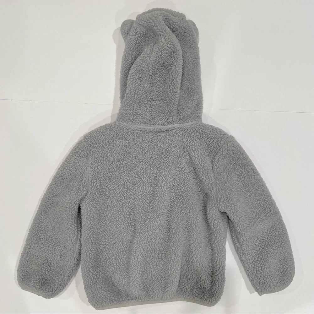 Old Navy 4T Gray Sherpa Zip-Up Hoodie Jacket with Bear Ears
